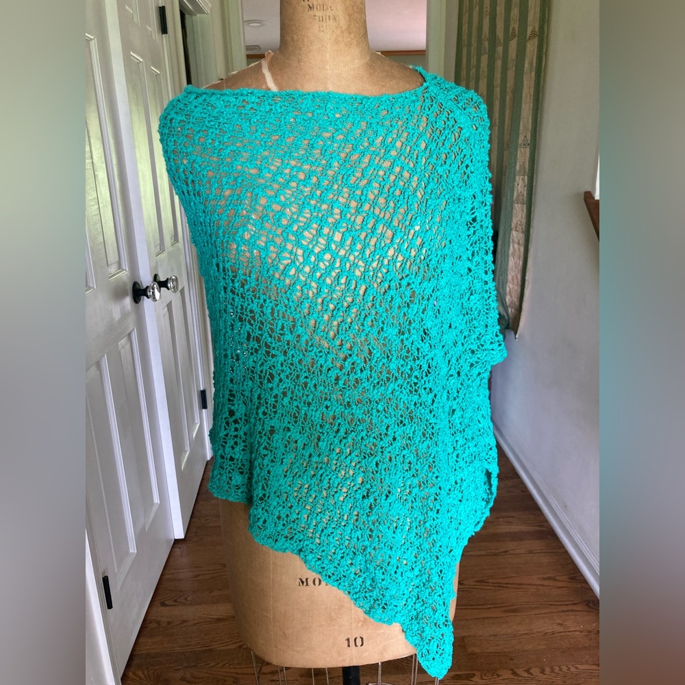 NWT Open Weave TEAL Green Short Poncho WEAR MULTIPLE WAYS Swimsuit or Dress … - Picture 8 of 11